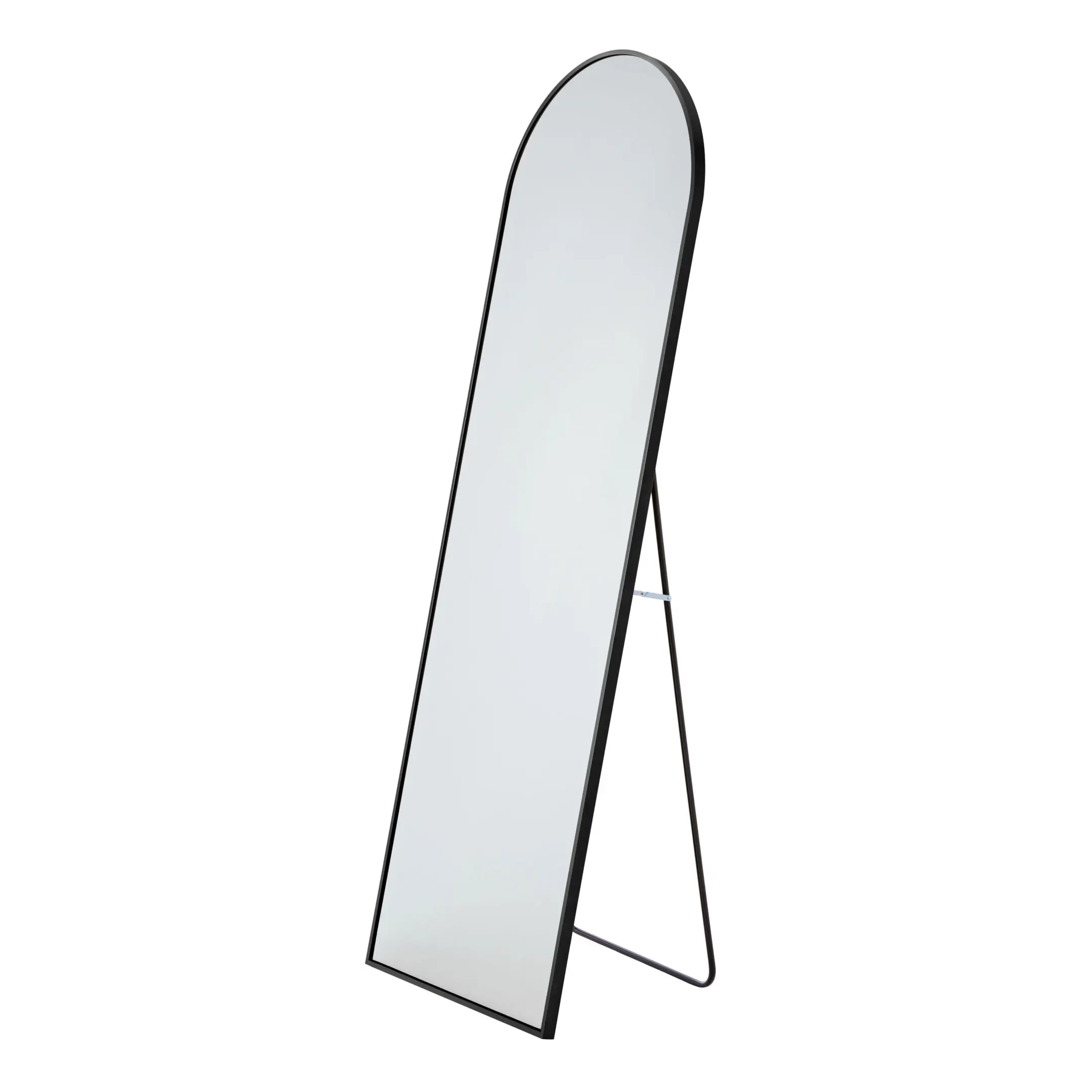 Full-length arched mirror with black frame