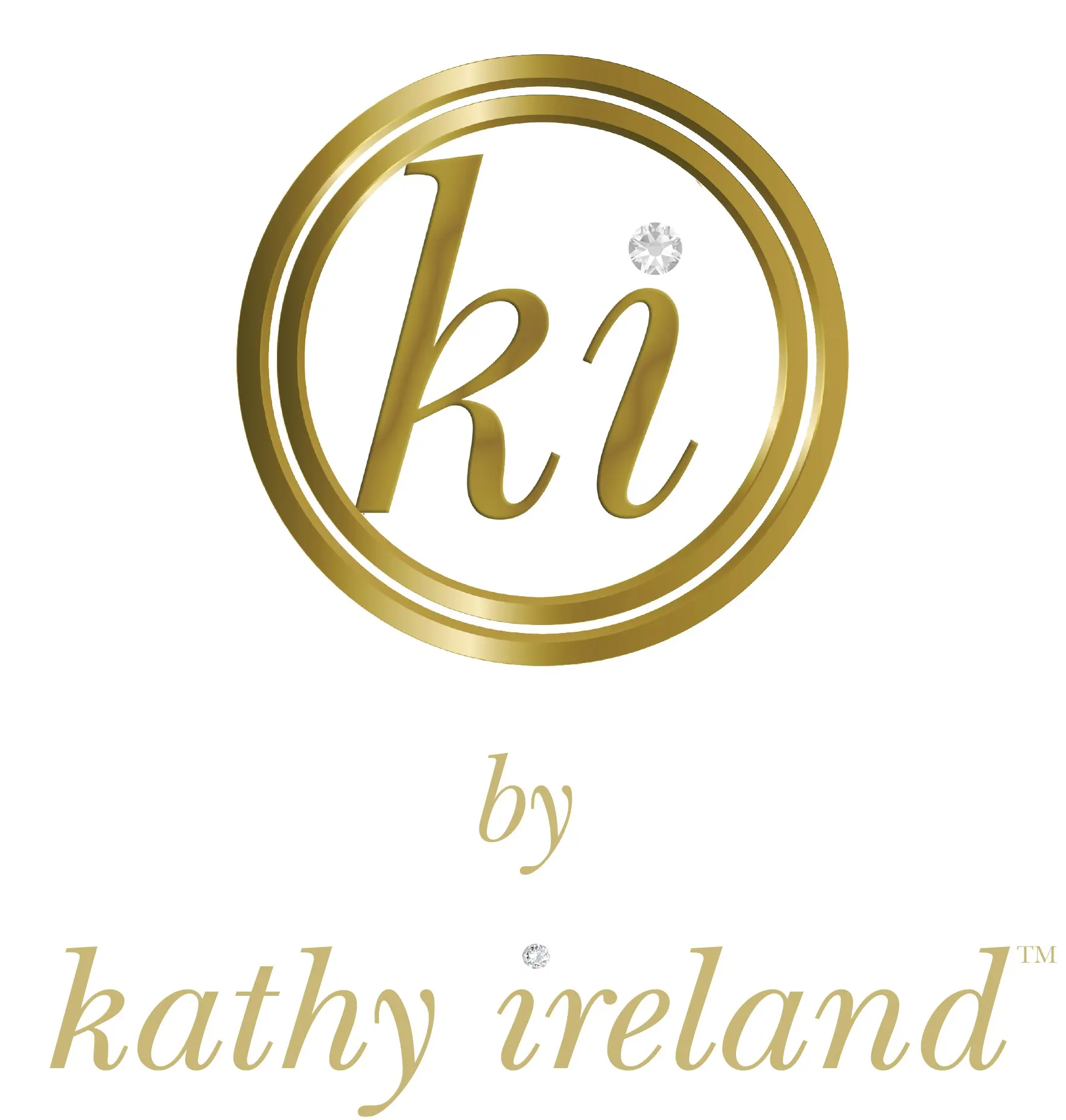 Logo for Kathy Ireland's brand with gold lettering.